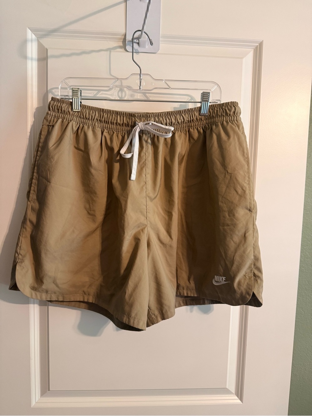Nike Men’s Khaki Swim/ Sport Trunks with White Drawstring